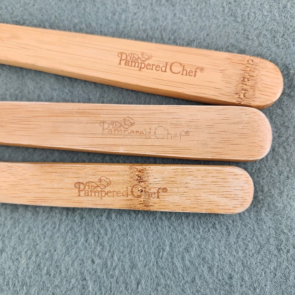 Pampered Chef Wooden Bamboo Spatulas Kitchen Utensils Cooking Baking Set of 3